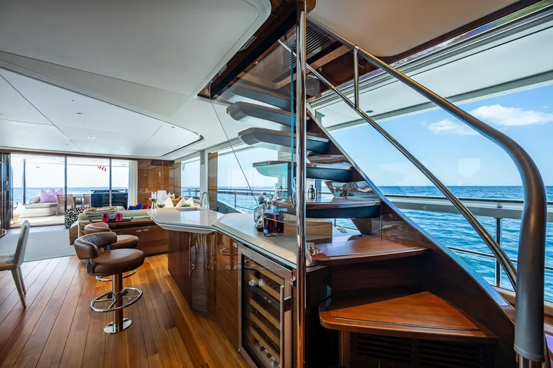 Splash Yacht Photos Pics Luxurious interior of 2022 Princess X95 yacht with ocean view and modern design.