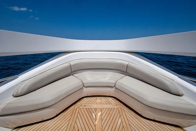 Splash Yacht Photos Pics Luxurious seating area on 2022 Princess X95 yacht with ocean view.