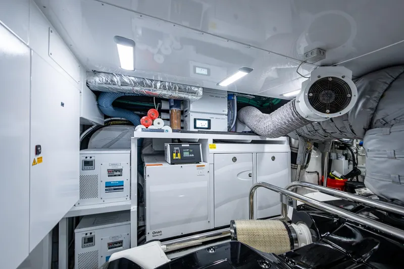Splash Yacht Photos Pics Engine room of 2022 Princess X95 yacht with advanced machinery and ventilation systems.