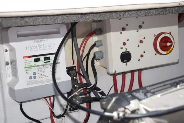 Rampage Yacht Photos Pics outboard port motor, smart charger, shut off switch, circuit breakers