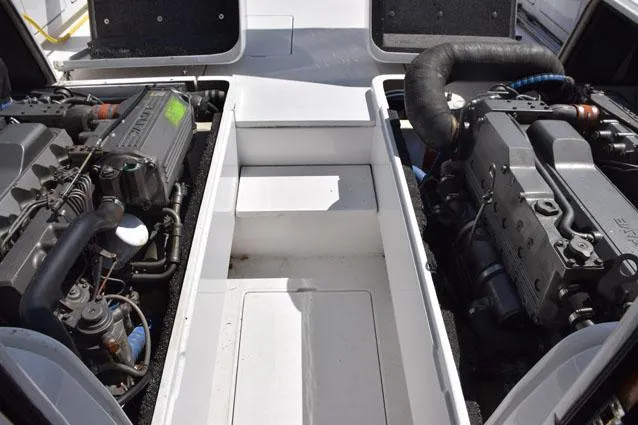 Rampage Yacht Photos Pics Engine hatches up, view looking aft