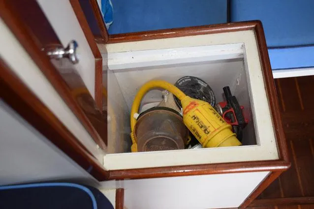 Rampage Yacht Photos Pics storage cabinet separates berth area