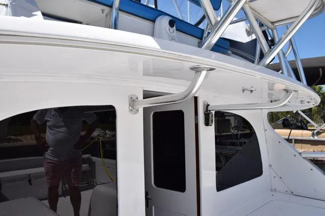 Rampage Yacht Photos Pics Extended overhang, rear windows are glass