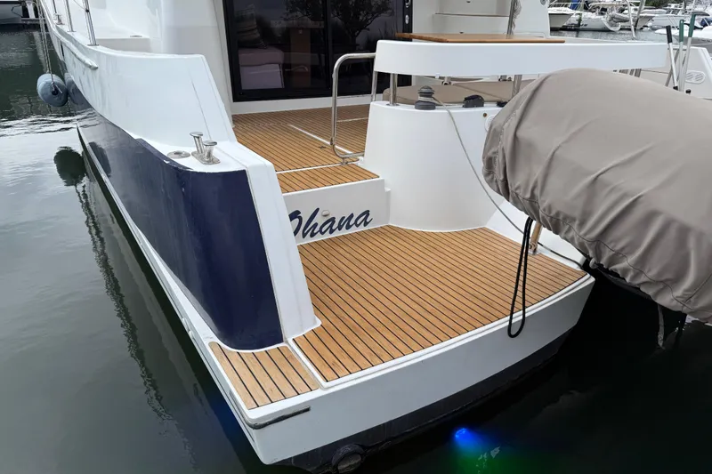 Ohana Yacht Photos Pics 2015 Fountaine Pajot Summerland 40 LC yacht with teak deck at marina.