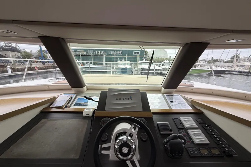 Ohana Yacht Photos Pics Cockpit view of 2015 Fountaine Pajot Summerland 40 LC with Garmin navigation system.