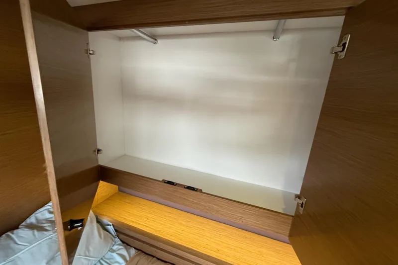 Ohana Yacht Photos Pics Empty wooden closet inside 2015 Fountaine Pajot Summerland 40 LC yacht.