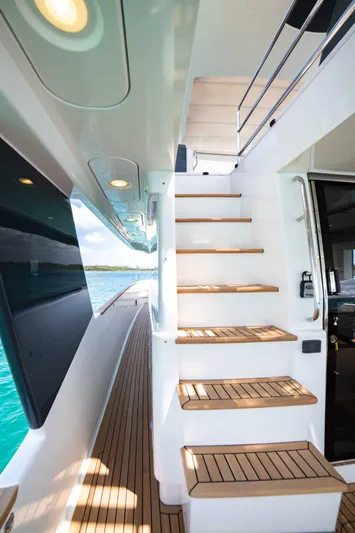 Sand Bar Yacht Photos Pics 2018 Sirena 64 yacht with teak deck and staircase, modern design.