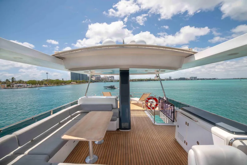 Sand Bar Yacht Photos Pics 2018 Sirena 64 yacht deck with ocean view and seating area
