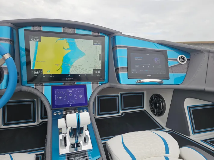  Yacht Photos Pics Cockpit of 2026 MTI 440X boat with advanced navigation and control systems.