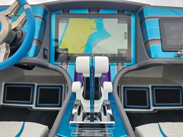  Yacht Photos Pics Interior of 2026 MTI 440X boat with advanced navigation system and modern controls.