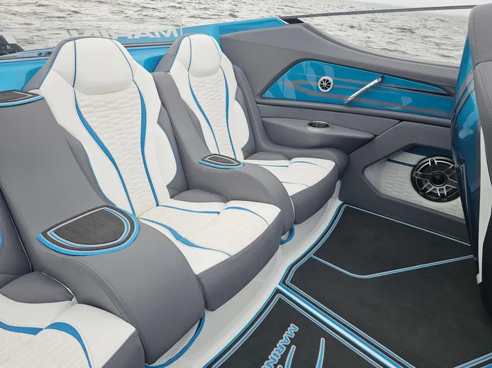  Yacht Photos Pics Luxury interior of 2026 MTI 440X boat with stylish seating and modern design.