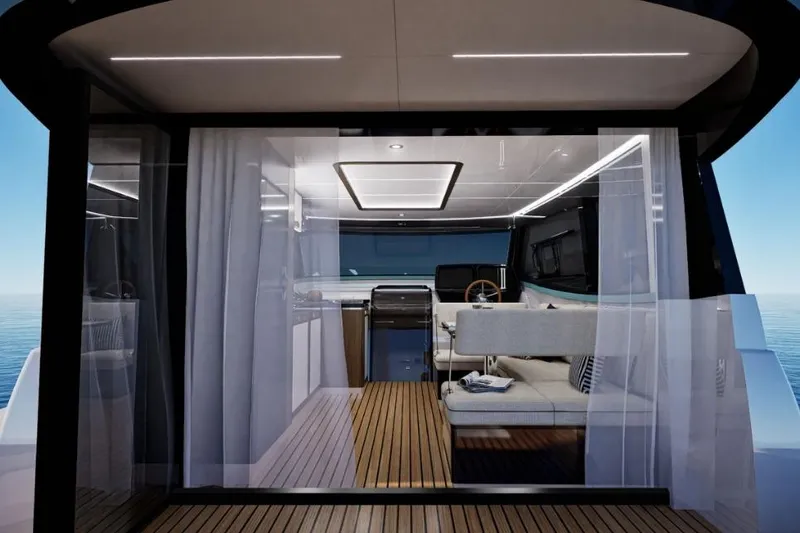  Yacht Photos Pics Luxurious interior of 2025 Apreamare GOZZO 48 CABIN yacht with modern design.