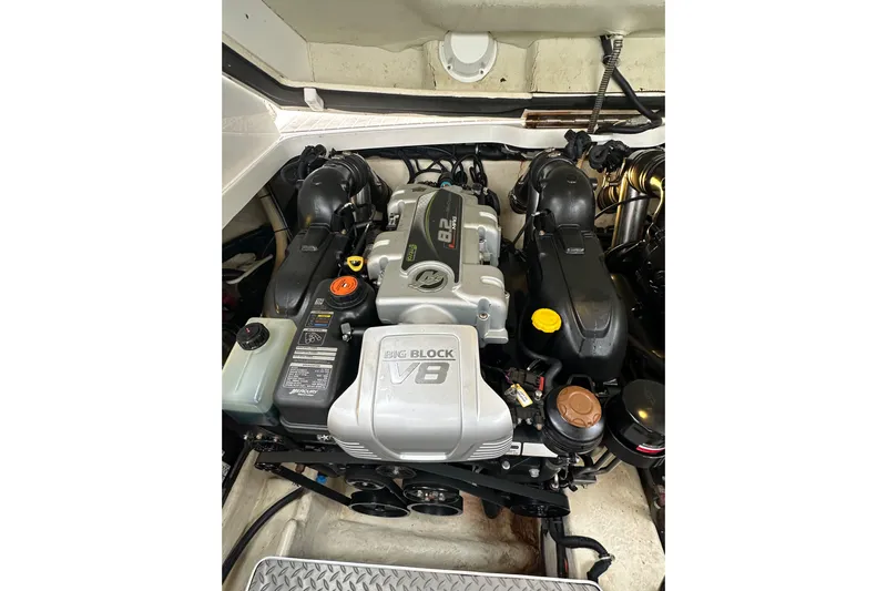  Yacht Photos Pics Engine compartment of a 2016 Formula 330 Crossover Bowrider with a V8 engine.