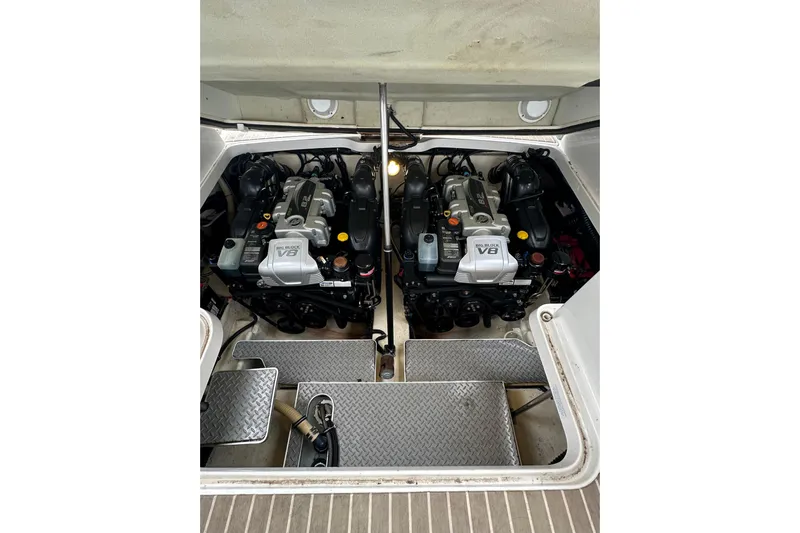 Yacht Photos Pics Engine compartment of 2016 Formula 330 Crossover Bowrider with twin V8 engines.