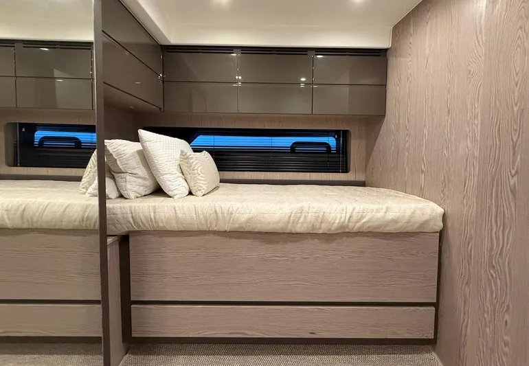  Yacht Photos Pics Luxurious interior cabin of 2019 Azimut Atlantis 45 yacht with modern design.