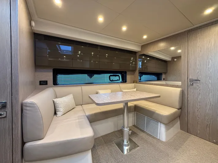  Yacht Photos Pics Luxurious interior of 2019 Azimut Atlantis 45 yacht with elegant seating and modern design.