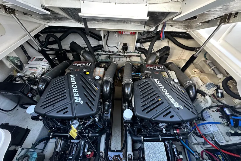  Yacht Photos Pics Engine room of 2006 Sea Ray 340 Sundancer with twin Mercury engines.