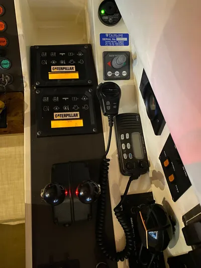 Yacht Photos Pics Control panel of a 2001 Fairline Squadron 55 yacht with Caterpillar engine controls.