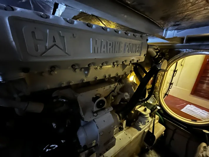  Yacht Photos Pics Engine room of 2001 Fairline Squadron 55 yacht with CAT Marine Power engine.