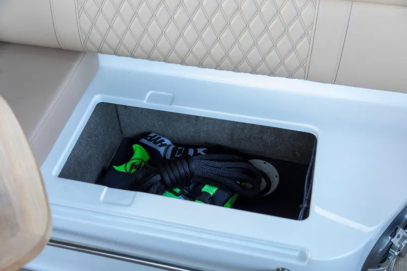  Yacht Photos Pics Manufacturer Provided Image: Storage compartment in 2021 Sea Ray SLX 280 boat with gear inside.