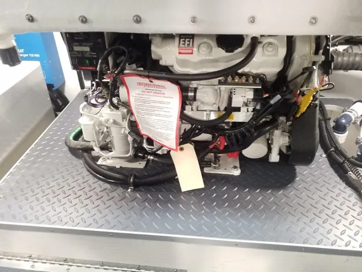  Yacht Photos Pics Engine compartment of a 2021 Formula 350 Crossover Bowrider boat.