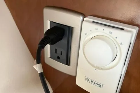 Her Idea Yacht Photos Pics Power outlet and thermostat in a 2005 Meridian 381 boat.