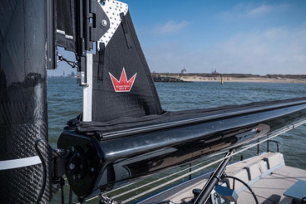 2025 Saffier 33 sailboat mast and boom detail on open water.