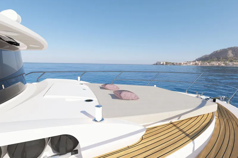 Coming To Ocean Village Summer 2026 Yacht Photos Pics Luxurious Absolute NAVETTA 50 yacht deck, 2026 model, with scenic ocean view.