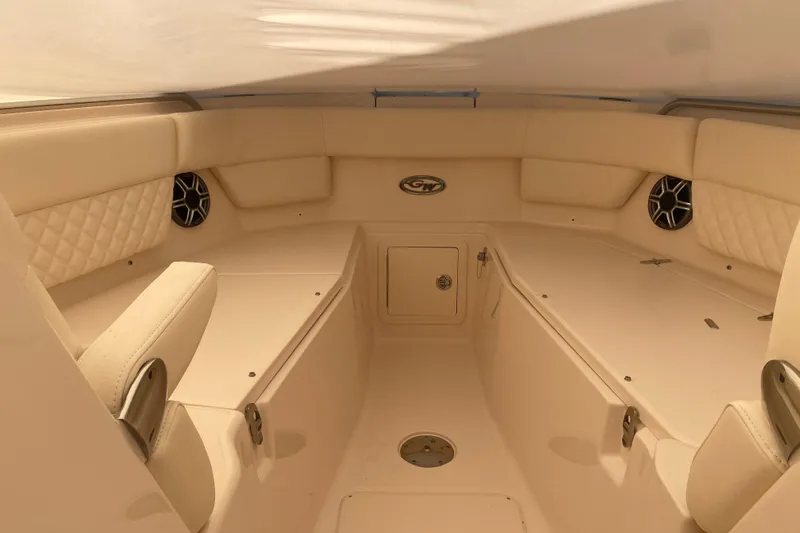  Yacht Photos Pics Luxurious interior of 2026 Grady-White Freedom 307 boat, featuring plush seating and modern design.