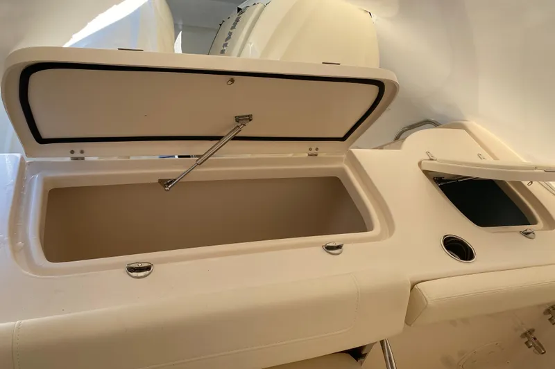  Yacht Photos Pics Open storage compartments on a 2026 Grady-White Freedom 307 boat.