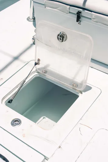  Yacht Photos Pics Open storage compartment on 2017 SeaVee Z 39 boat deck.