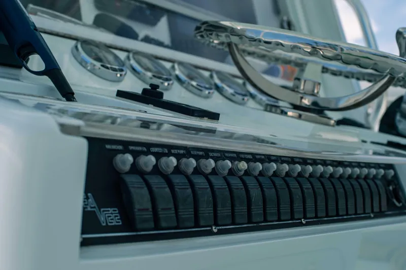  Yacht Photos Pics 2017 SeaVee Z 39 boat dashboard with control panel and gauges.