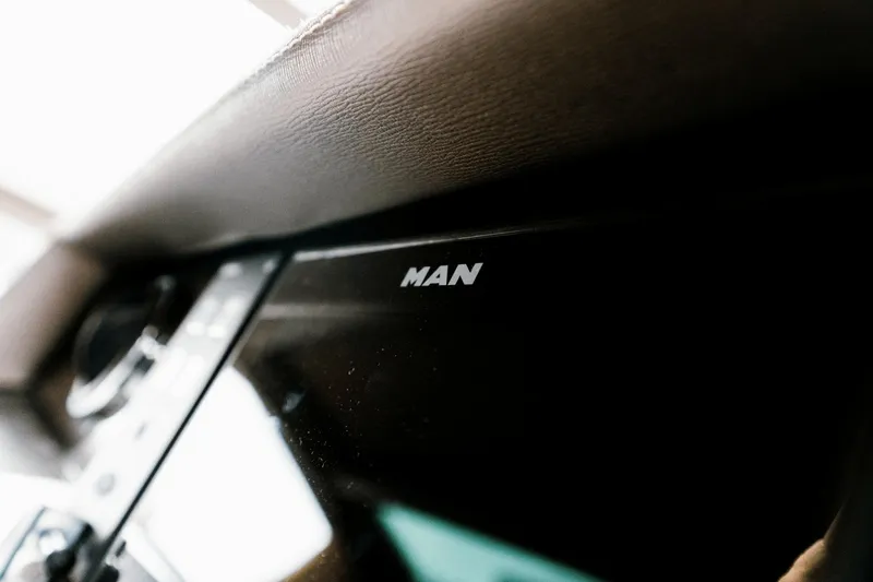 Live More Yacht Photos Pics Close-up of Galeon 680 Fly 2021 dashboard with MAN logo.