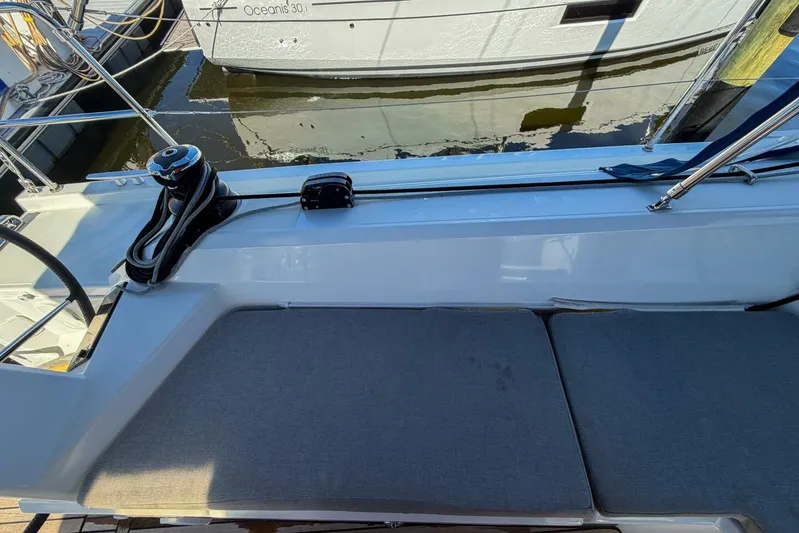 Happy Ours Yacht Photos Pics 2022 Beneteau Oceanis 40.1 yacht deck with seating and winch.