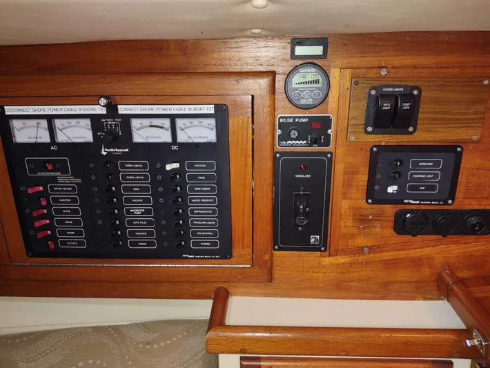 Wu Wei Yacht Photos Pics Electrical control panel on a 1997 Pacific Seacraft 37 sailboat.