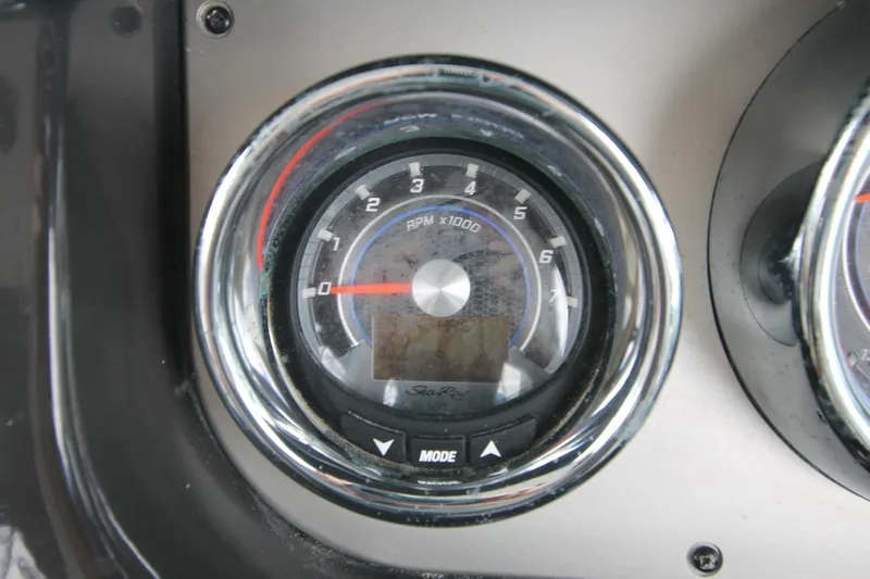  Yacht Photos Pics Close-up of 2015 Sea Ray Sundancer 310 tachometer displaying RPM gauge.