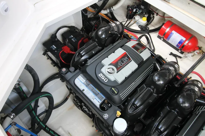  Yacht Photos Pics Engine compartment of 2015 Sea Ray Sundancer 310 with MerCruiser 4.5L engine.