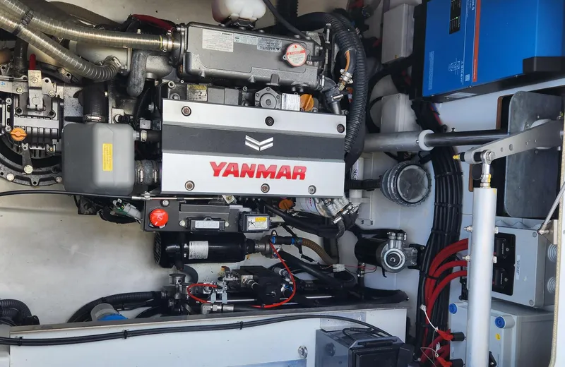 Bonova Yacht Photos Pics Engine compartment of 2022 Fountaine Pajot Tanna 47 with Yanmar engine.