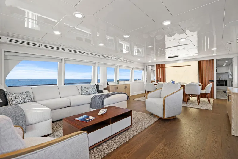 Panacea Yacht Photos Pics Luxurious interior of 2011 Mengi Yay 115 MY yacht with ocean view.
