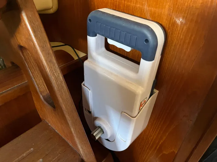  Yacht Photos Pics Portable marine device mounted on wooden interior of 1997 Island Packet 350 sailboat.