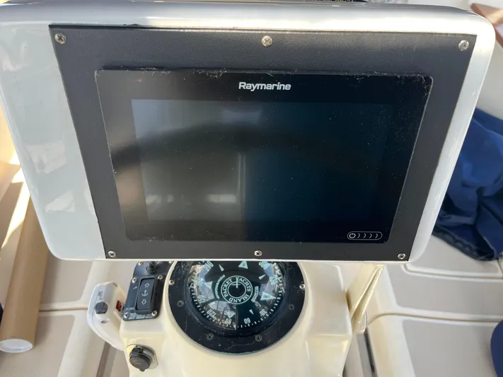  Yacht Photos Pics Raymarine navigation system and compass on 1997 Island Packet 350 sailboat.