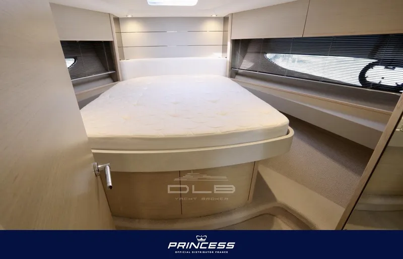  Yacht Photos Pics Luxurious interior of 2018 Princess V50 Open yacht cabin with modern design.