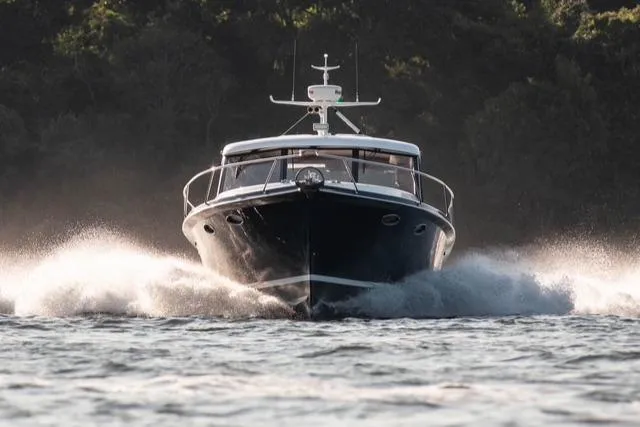  Yacht Photos Pics 2018 Hylas M44 yacht cruising swiftly on open water.