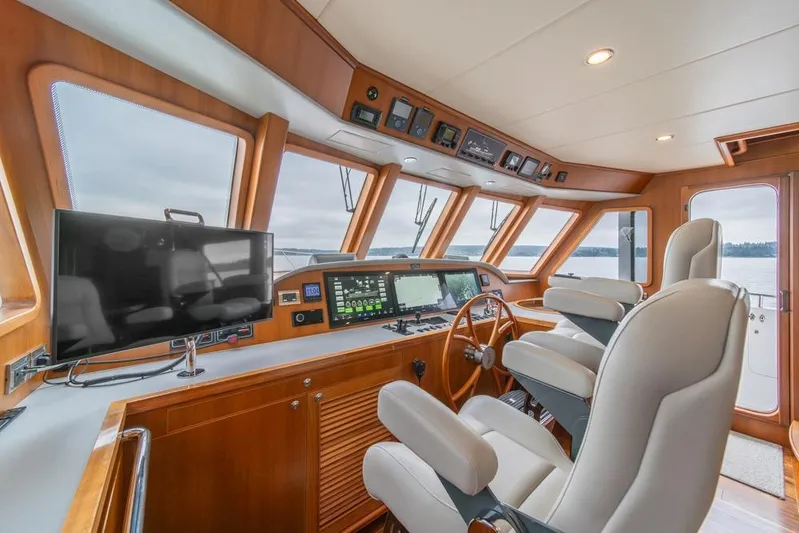 Smile Smile Smile Yacht Photos Pics Luxurious helm of 2022 Outer Reef 720 Motor Yacht with advanced navigation systems.