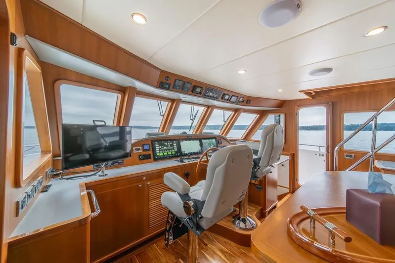 Smile Smile Smile Yacht Photos Pics Luxurious helm of 2022 Outer Reef 720 Motor Yacht with modern navigation equipment.