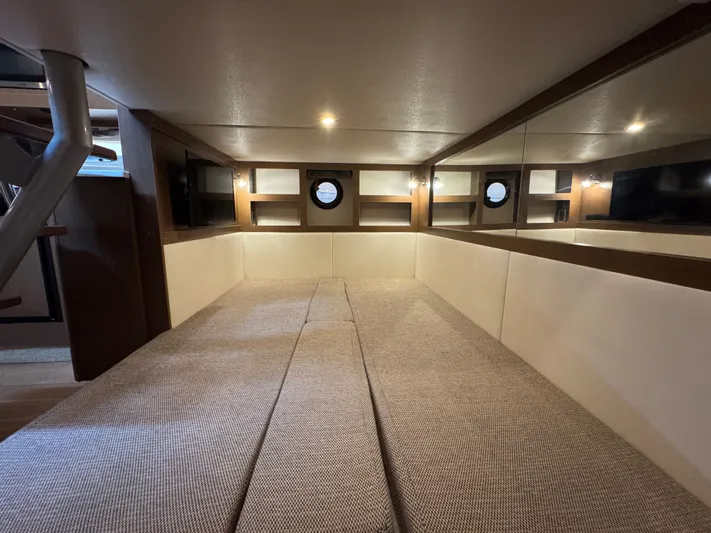  Yacht Photos Pics 2019 Sea Ray 350 Sundancer cabin interior with cozy seating and modern lighting.
