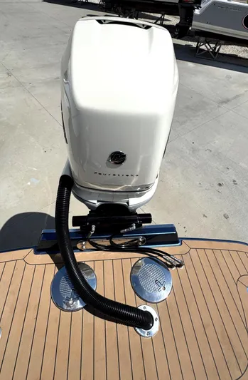  Yacht Photos Pics 2023 Chris-Craft Launch 28 GT boat engine on deck, showcasing modern design and functionality.