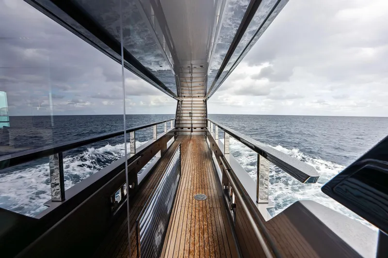 Euro Yacht Photos Pics Riva 130' Bellissima 2024 yacht deck with ocean view and sleek design.