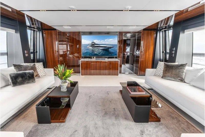 Euro Yacht Photos Pics Luxurious interior of 2024 Riva 130' Bellissima yacht with elegant furnishings and modern design.