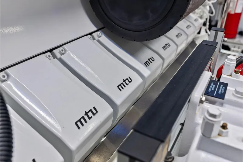 Euro Yacht Photos Pics Engine room of 2024 Riva 130' Bellissima yacht featuring MTU components.